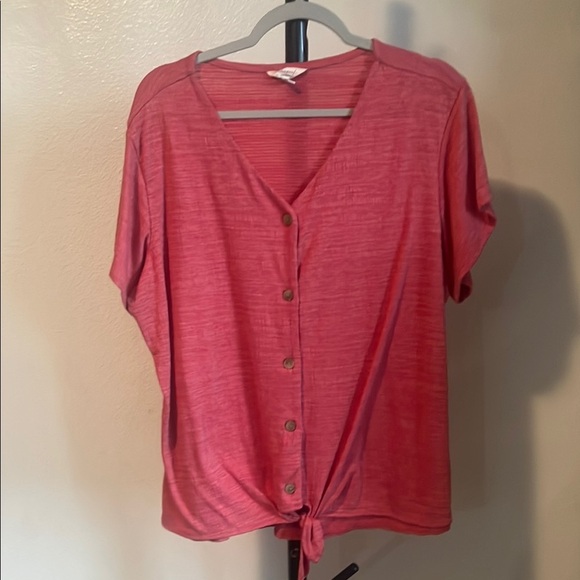 Weatherproof Orange/Pink Dolman Sleeve Button Down Shirt - Picture 1 of 5
